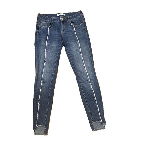 Zara Basic Denim Z1975 Skinny Striped Front Raw Hem Blue Jeans Size 4 - Picture 1 of 5